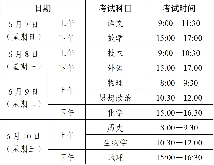 2026新高考时间科目表：29省各科目具体考试时间及顺序