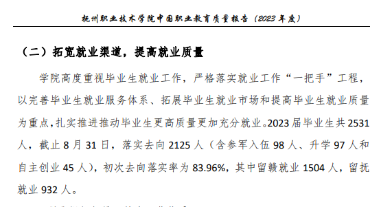 抚州职业技术学院就业率及就业前景怎么样