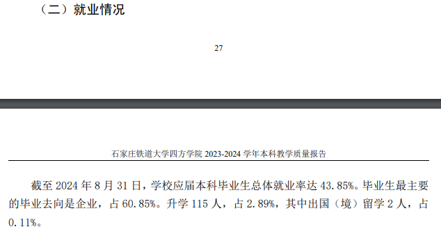 石家庄铁道大学四方学院就业率及就业前景怎么样