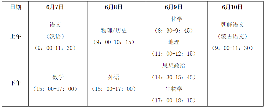 2026年全国高考时间科目表公布:含31个省市区汇总