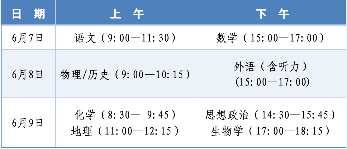 2026年全国高考时间科目表公布:含31个省市区汇总