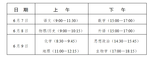 2026新高考时间科目表：29省各科目具体考试时间及顺序