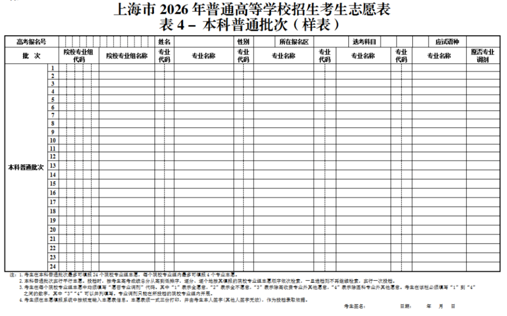 2026高考志愿表样本图片（看已经填写好的模板）