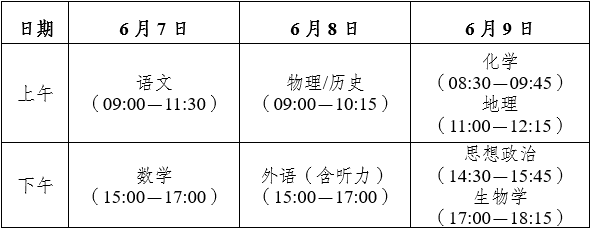 2026年全国高考时间科目表公布:含31个省市区汇总