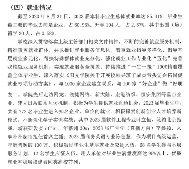 阳光学院就业率及就业前景怎么样