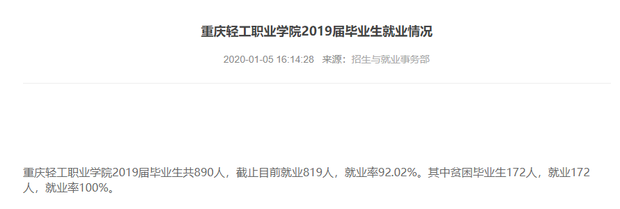 重庆轻工职业学院就业率及就业前景怎么样