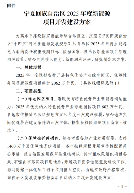 配储20%、4h+！《宁夏回族自治区2025年度新能源项目开发建设方案》印发