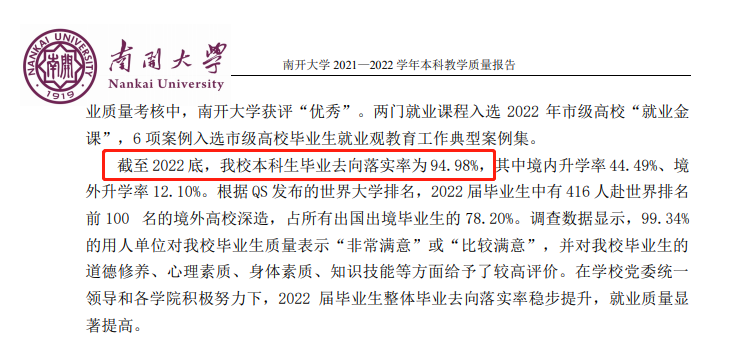 南开大学就业率及就业前景怎么样